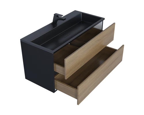 Тумба под раковину для ванной Uperwood Barsa (100 см, подвесная, черная/дуб сонома)