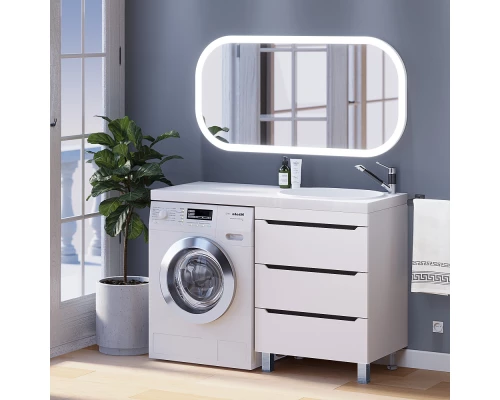 Тумба под стиральную машину Uperwood Tanos 60 см (напольная, белая/графит, с раковиной Bruks 120 см, правая)