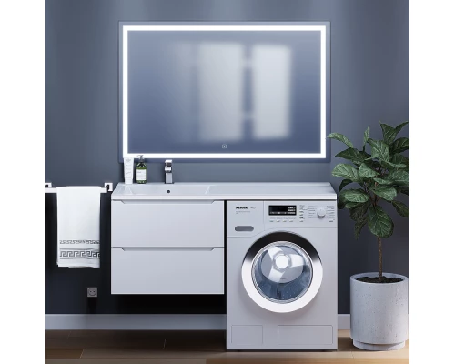 Тумба под стиральную машину Uperwood Tanos 60 см (подвесная, белая, с раковиной Cosmos 120 см, левая)