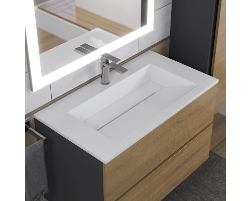 Тумба с раковиной для ванной Uperwood Next (80 см, подвесная, черная/дуб сонома)