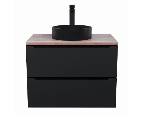 Комплект Тумба со столешницей для ванной Uperwood Tanos (70 см, черная/бук светлый, с накладной раковиной Round, цвет черный)