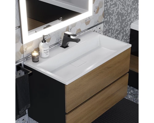 Тумба под раковину для ванной Uperwood Barsa (80 см, подвесная, черная/дуб сонома)