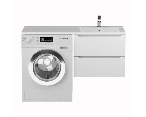 Тумба под стиральную машину Uperwood Tanos 60 см (подвесная, белая, с раковиной Cosmos 120 см, правая)