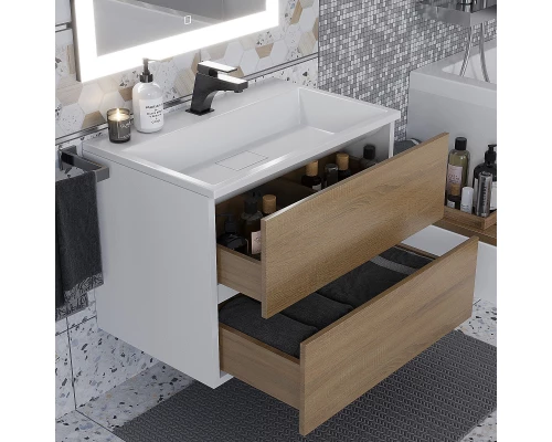 Тумба под раковину для ванной Uperwood Barsa (70 см, подвесная, белая/дуб сонома)