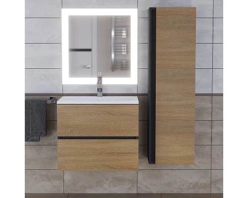 Тумба под раковину для ванной Uperwood Barsa (60 см, подвесная, черная/дуб сонома)
