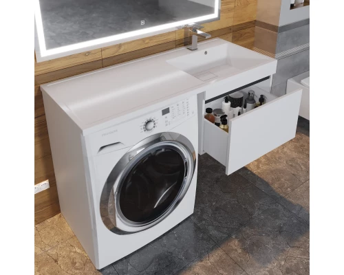 Тумба с раковиной под стиральную машину Uperwood Magenta (60/120 см, подвесная, белая/графит, выдвижной ящик, правая)
