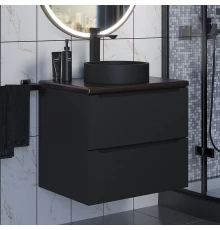 Комплект Тумба со столешницей для ванной Uperwood Tanos (60 см, черная/бук темный, с накладной раковиной Round, цвет черный)