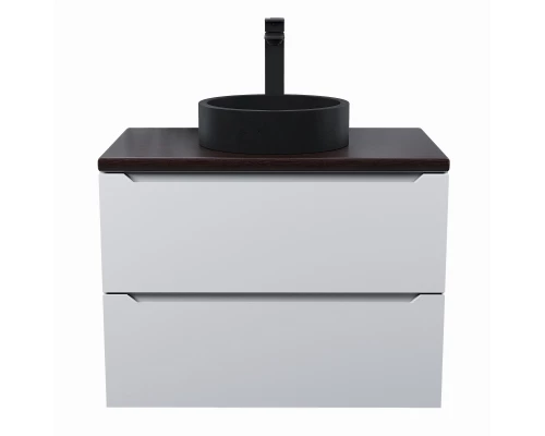 Комплект Тумба со столешницей для ванной Uperwood Tanos (70 см, белая/бук темный, с накладной раковиной Round, цвет черный)