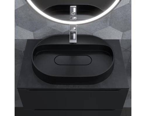 Раковина накладная кварцевая Uperwood Tanos Quartz 55х40х10 см, овальная, черная матовая, уголь