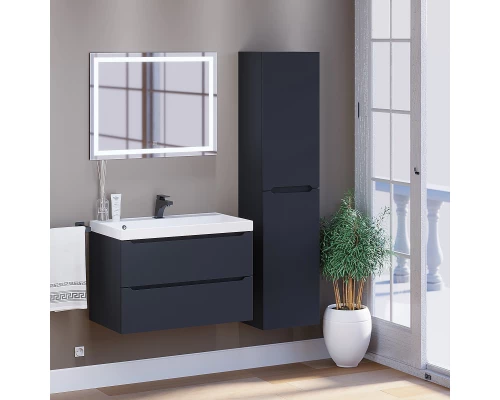 Тумба с раковиной для ванной Uperwood Tanos (80 см, подвесная, матовая, черная)