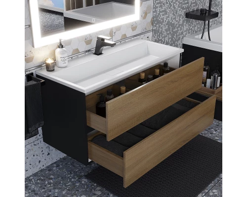 Тумба под раковину для ванной Uperwood Barsa (100 см, подвесная, черная/дуб сонома)