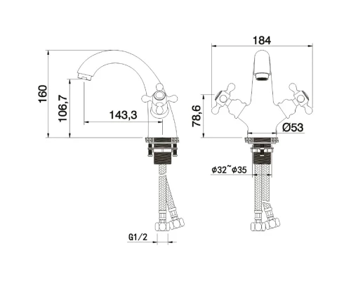 Смеситель для раковины Kern 1033 gold