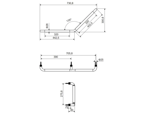 Поручень EXCELLENT для ванн 73 см (хром)