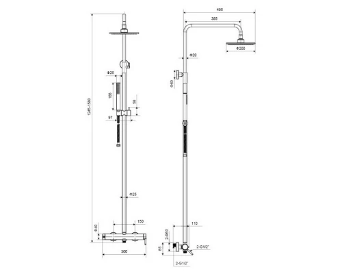 Система для душа наружного монтажа EXCELLENT Rain Pi AREX.1281BL (черный мат) Elit-san.ru