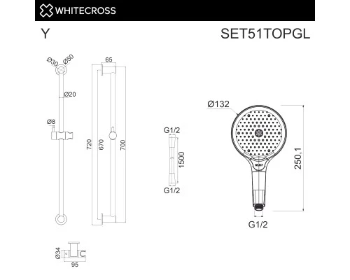 Душевой гарнитур на штанге WHITECROSS SET51TOPGL (золото)