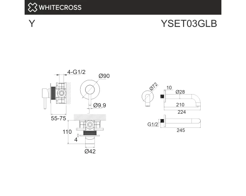 Система для ванны скрытого монтажа WHITECROSS Y YSET03GLB (брашированное золото) Elit-san.ru