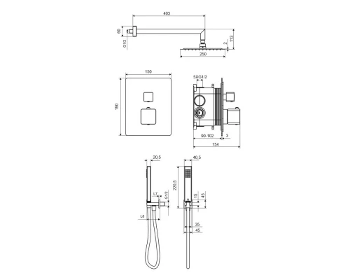 Термостатическая душевая система скрытого монтажа EXCELLENT Keria AREX.SET.2048BL (черный мат) Elit-san.ru