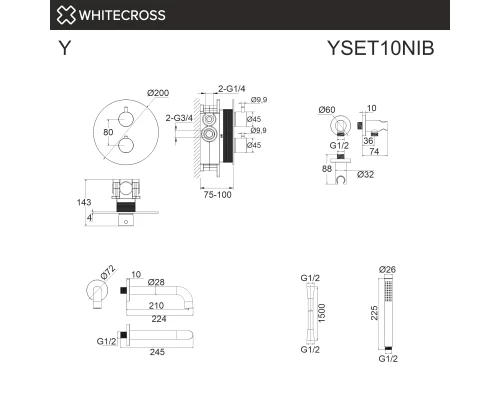 Термостатическая система для ванны скрытого монтажа WHITECROSS Y YSET10NIB (брашированный никель)