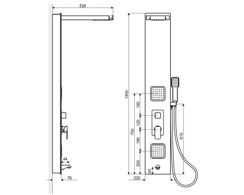 Душевая панель Excellent Glas с гидромассажем, ARAC.GR8401 Elit-san.ru