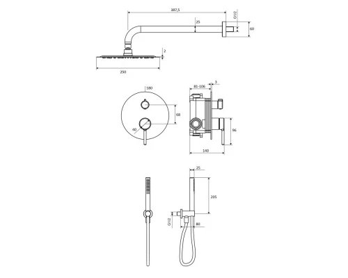 Система для душа скрытого монтажа EXCELLENT Pi AREX.SET.1247GL (золото) Elit-san.ru