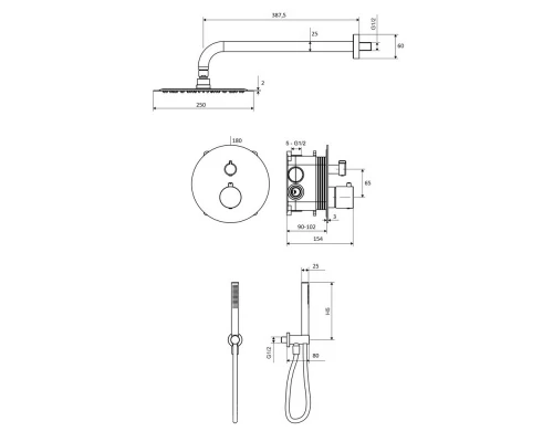 Термостатическая душевая система скрытого монтажа EXCELLENT Pi AREX.SET.1248CR (хром) Elit-san.ru