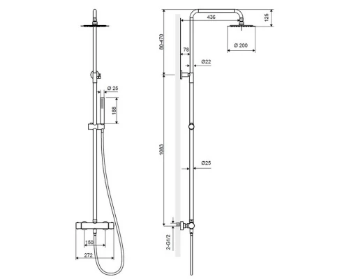 Термостатическая душевая система наружного монтажа EXCELLENT Rain Termo Round ARAC.SY.107CR (хром) Elit-san.ru