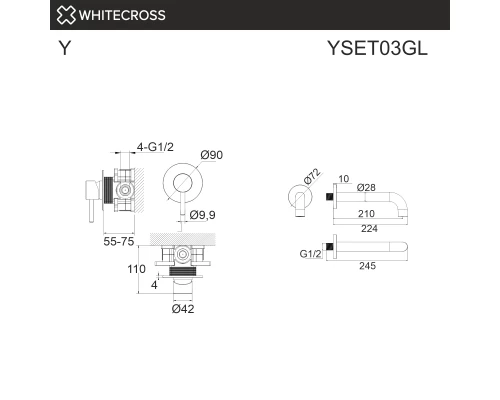 Система для ванны скрытого монтажа WHITECROSS Y YSET03GL (золото) Elit-san.ru