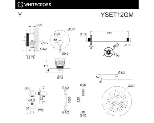 Система для душа скрытого монтажа WHITECROSS Y YSET12GM (оружейная сталь)