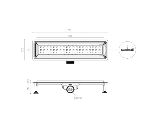 Душевой трап CTESI WAY SQUARE 70 см. Elit-san.ru