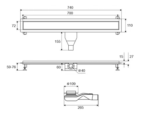 Душевой трап EXCELLENT Stilio Gold 70 см. решетка декоративная (золото) Elit-san.ru