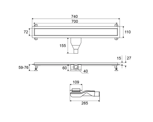 Душевой трап EXCELLENT Stilio 70 см. решетка декоративная (хром) Elit-san.ru