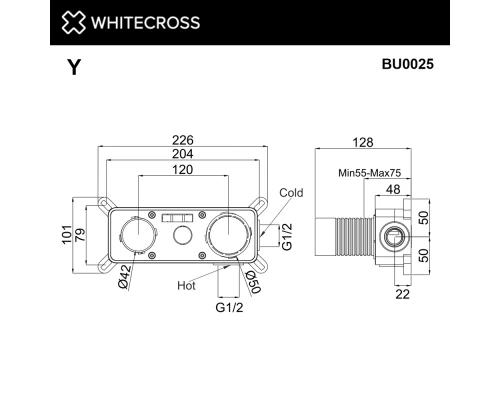 Встраиваемая часть смесителя для умывальника WHITECROSS Y1225/Y1226