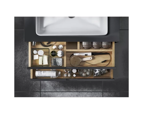 Тумба под накладную раковину EXCELLENT Tuto 80 см (черный матовый/дуб), 2 ящика Elit-san.ru