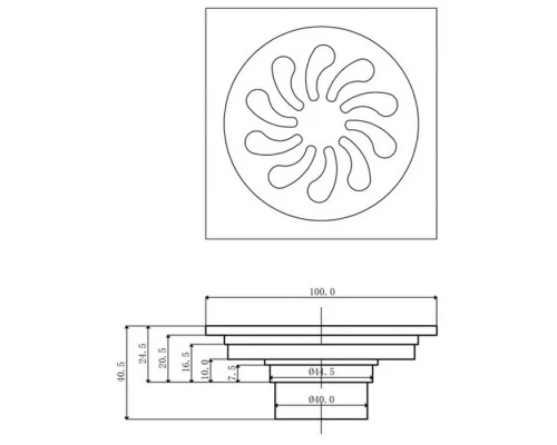 CANYON Трап сливной d40, с решеткой 100х100, с мех-м обратным клапаном, бронза Elit-san.ru