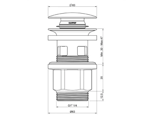 Донный клапан Клик-Клак к сифону Omnires A64IN для раковины с переливом, нержавеющая сталь (inox) Elit-san.ru