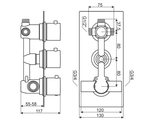 Смеситель для душа встроенный термостатический EXCELLENT SUPREMA P ARAC.GR-AZ-34