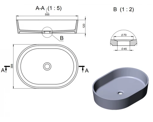 Умывальник HOLBI Ariel 55х40 NC (RAL 7012/логотип серебряный) Elit-san.ru