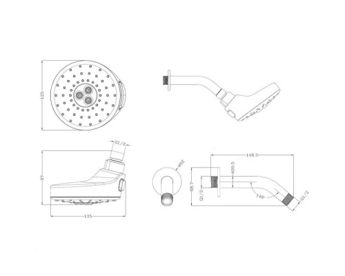 Верхний душ Omnires Douglas DOUGLAS-WCR круглый D 12.5 см, 2 режима струи, с держателем, хром Elit-san.ru