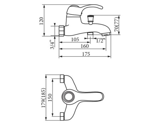 GRAZIA Смеситель д/ванны монокомандный, с ручным душем, хром Elit-san.ru