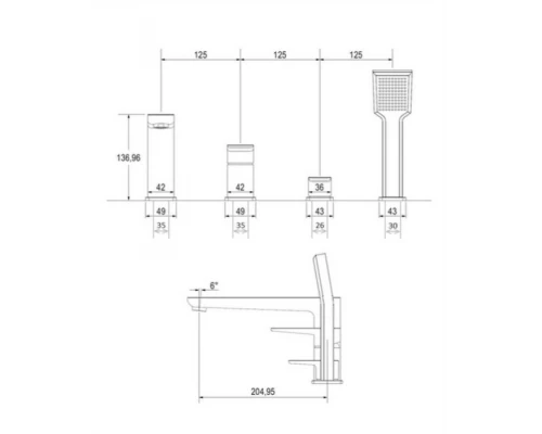 Смеситель Omnires Parma PM7432CRB для ванны на 4 отверстия, хром/белый