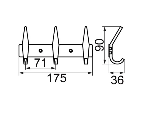 GIFORTES Планка с 3-мя крючками L17,4xH3 см. хром Elit-san.ru