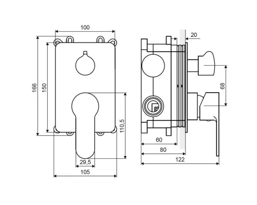 Смеситель для душа скрытого монтажа EXCELLENT Oxalia AREX.9045CR (хром) Elit-san.ru