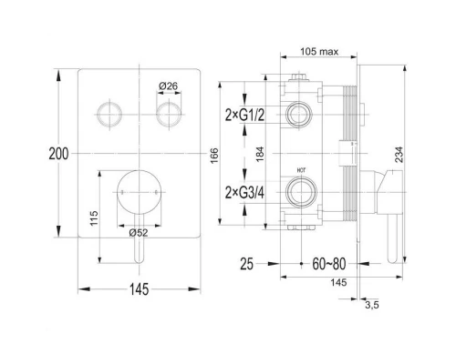 Смеситель Omnires Y GoClick Y1235GCCR для ванны, скрытого монтажа, хром Elit-san.ru