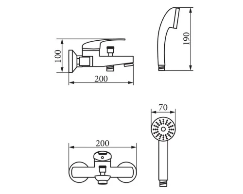 PONT Смеситель д/ванны монокомандный, с ручным душем, хром Elit-san.ru