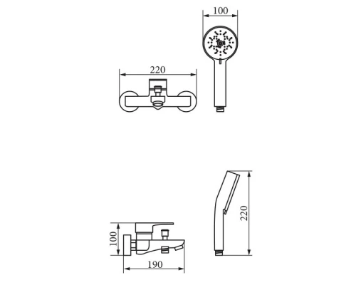 GRITT Смеситель д/ванны монокомандный, c ручным душем, хром Elit-san.ru