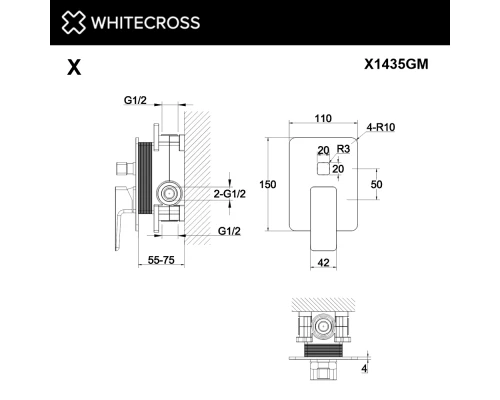 Смеситель для душа скрытого монтажа WHITECROSS X X1435GM (оружейная сталь)