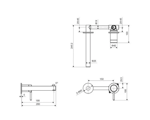 Смеситель для умывальника скрытого монтажа EXCELLENT Pi AREX.1214BL (черный мат) Elit-san.ru