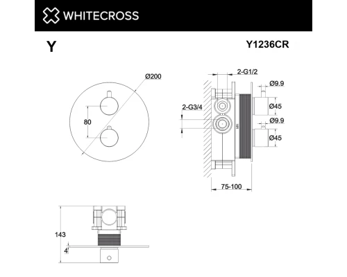 Смеситель термостат скрытого монтажа на 2 потребителя WHITECROSS Y Y1236CR (хром)