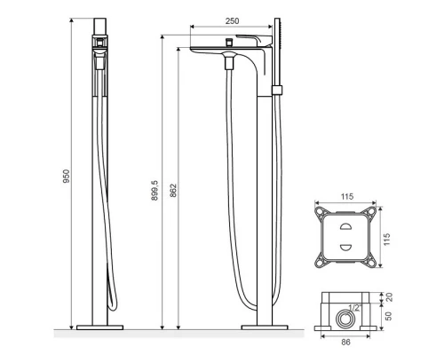 Смеситель для ванны отдельностоящий EXCELLENT Keria AREX.2055BL (черный мат) Elit-san.ru