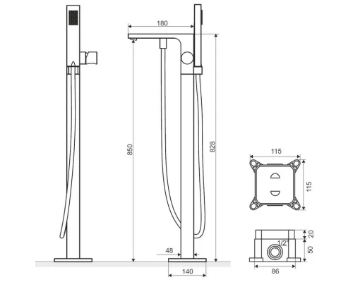 Смеситель для ванны отдельностоящий EXCELLENT Krotos AREX.8055CR (хром) Elit-san.ru